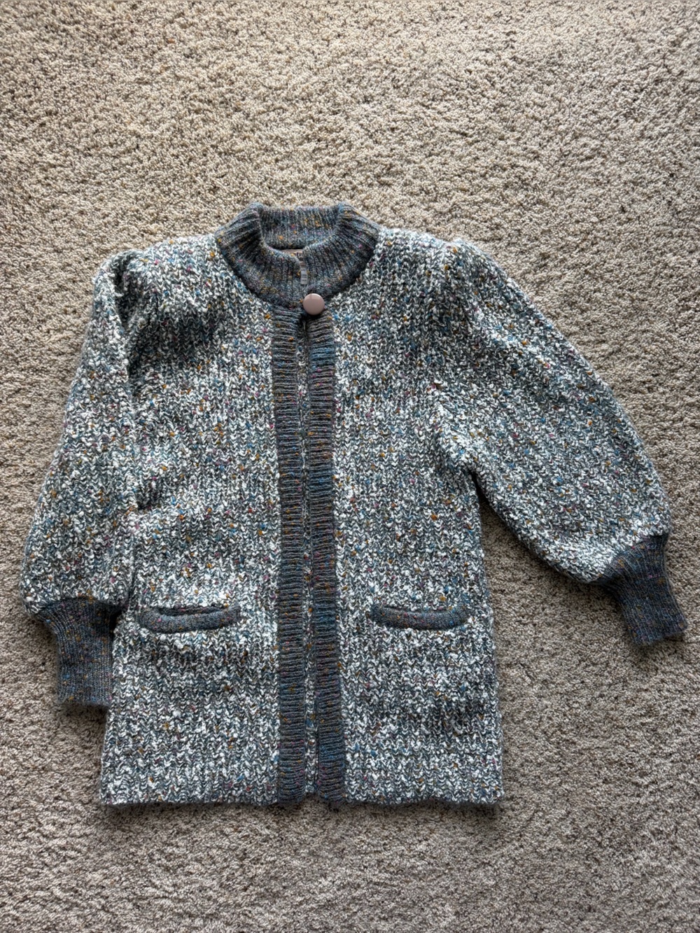Vintage Marled Blue-Grey Knit Cardigan Sweater with Button Closure